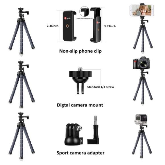 SKYBD Phone Tripod, Portable and Flexible Tripod with Wireless Remote and Clip, - Picture 3 of 6